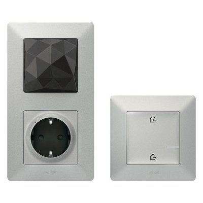 752396 - Valena Life with NETATMO. Стартовый пакет.  Шлюз WiFi + умная розетка 2К+З 16А 230В + главный беспроводной выключатель "Я дома/Я вне дома". Цвет Алюминий