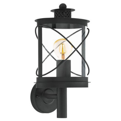 94842 Уличный светильник настенный HILBURN, 1х60W(E27), H375, сталь, черный//пластик, прозрачный