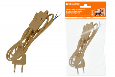 Шнур с выключателем и плоской вилкой с вырезом ШУ03В ШВВП 2х0,75мм2 2 м. бронза TDM Electric, SQ1305-0023
