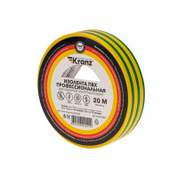 Изолента ПВХ профессиональная 0,18х19 мм х 20 м, желто-зеленая (упак. 10 рулонов) KRANZ, KR-09-2807