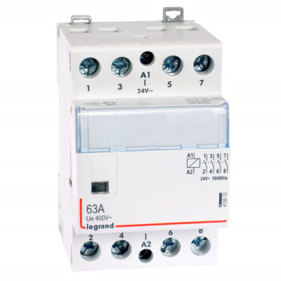 Legrand Контактор CX? - 4П - 400 В~ - с катушкой 24 В~ - 63 A - 4 Н.О. - 3 модуля, 412512