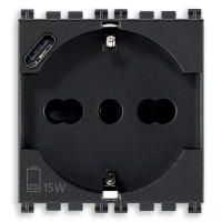 Vimar Розетка 2P+T 16A универсальная + USB-C зарядка 5В 3А серая, 19210.USB