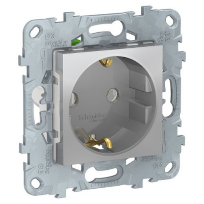 Unica New Розетка 2К+З без шторок, с быстрозажимными клеммами, алюм.