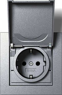 Gira Розетка 2к+з, с защитной крышкой, матовый алюминий, серия E2