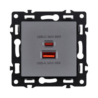 Розетка USB A+C 65W, серый Kollinger Asthetik AS-024GY