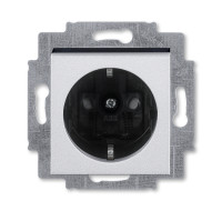 5520H-A03457 70W - Розетка ABB Levit с заземлением со шторками 16А серебро / дымчатый чёрный - 2CHH203457A6070