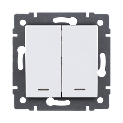 Выключатель 2-клавишный 10А/250В с LED подсветкой, белый Kollinger REA-S-008WH для Aspekt, Eleganz, Reflex