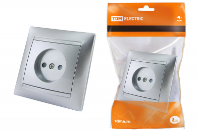 Розетка 2П 10А 250В с защ. шт. серебр. металлик "Лама" TDM Electric, SQ1815-0210