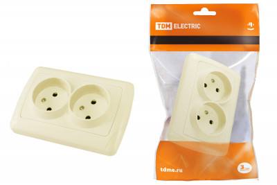 Розетка двойная 2П 10А 250В сл. кость "Онега" TDM Electric, SQ1805-0046