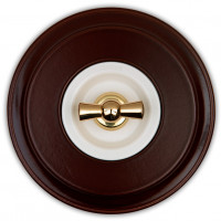 Fontini Выключатель 1-клавишный, цвет белый, ручка - золото, рамка - мед,  Fontini, серия Venezia