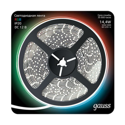 Лента Gauss LED 5050/60-SMD 14.4W 12V DC RGB (блистер 5м), 312000414