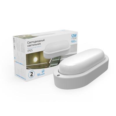 Св-к светодиодный Gauss Elementary IP65 160x90x46 12W 980lm 6500K 160-260V ЖКХ овал 1/40, 161411312