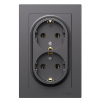 ATN001424 - ATLASDESIGN РОЗЕТКА двойная с заземлением без шторок, 16А, в сборе, БАЗАЛЬТ, Systeme Electric