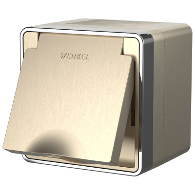 Werkel W5071210/ Розетка влагозащ. с зазем. с защит. крышкой и шторками Gallant (шампань рифленый), a051048