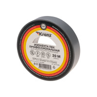 Изолента ПВХ профессиональная 0,18х19 мм х 20 м, серая (упак. 10 рулонов) KRANZ, KR-09-2808