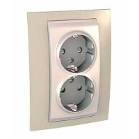 ХАМЕЛЕОН РОЗЕТКА двойная, с заземлением, со шторками, БЕЖЕВЫЙ/ ПЕСЧАНЫЙ