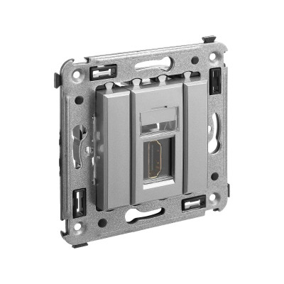 4404253 - ДКС HDMI розетка одинарная в стену, тип А-А, "Avanti", "Закаленная сталь"