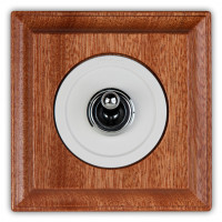 Fontini Выключатель 1-клавишный, цвет белый, тумблер - хром, рамка - дерево сапелли,  Fontini, серия Venezia