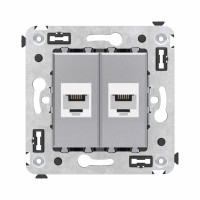 DKC Телефонная розетка RJ-12 без шторки в стену двойная, "Avanti", "Закаленная сталь"
