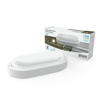 Св-к светодиодный Gauss Elementary IP65 200*98*46 15W 1100lm 4000K 160-260V ЖКХ овал 1/40, 161411215