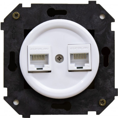 Bironi Розетка двойная компьютерная механизм + накладка, цвет белый (скрытый монтаж), B3-302-21
