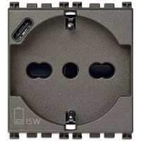 Vimar Розетка 2P+T 16A универсальная + USB-C зарядка 5В 3А Metal, 19210.USB.M