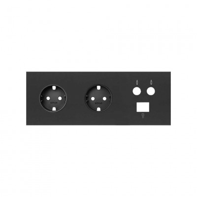 Simon 10020303-238 Кит 3 поста, фронт. Накладка на 2 розетки Schuko + 1 розетку TV + 1 розетку RJ45 цвета черный матовый S100