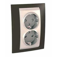 ХАМЕЛЕОН РОЗЕТКА двойная, с заземлением, со шторками, БЕЖЕВЫЙ/ КАКАО