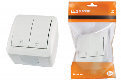 Выключатель на 2 направления 2-кл. открытой установки IP44 10А белый "Селигер" TDM Electric, SQ1818-0012