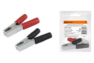 Зажим "крокодил" ЗК 250А 150мм в изоляции красный/черный  (1шт+1шт) TDM Electric, SQ0541-0033
