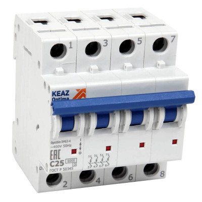 КЭАЗ OptiDin BM63 Автоматический выключатель 4P 2A D 6кА AC (BM63-4D2-ОМ4-РЕГ)
