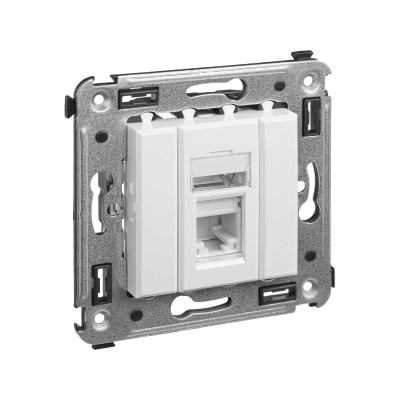 4400373 - ДКС Компьютерная розетка RJ-45 в стену, кат.6А одинарная, "Avanti", "Белое облако"