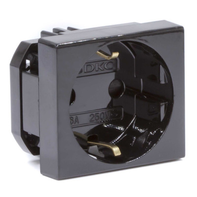 ДКС Розетка силовая 2Р+Е, со шторками, «Viva», 2 мод., цвет черный, 45205