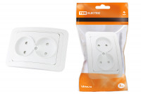 Розетка двойная 2П 10А c защитными шторками белая "Валдай" TDM Electric, SQ1804-0025