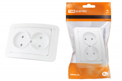 Розетка двойная 2П 10А c защитными шторками белая "Валдай" TDM Electric, SQ1804-0025