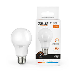 Gauss Лампа Elementary A60 12W 1130lm 3000K E27 LED, 23212