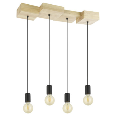 43799 Подвесной потолочный светильник (люстра) HALKIN, 4Х40W, E27, L720, B250, H1100, дерево, сталь,