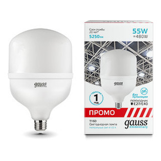 Лампа Gauss Elementary T160 55W 5250lm 4100K E27/E40 Promo LED 1/8, 60426