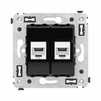 DKC Телефонная розетка RJ-12 без шторки в стену двойная, "Avanti", "Черный квадрат"