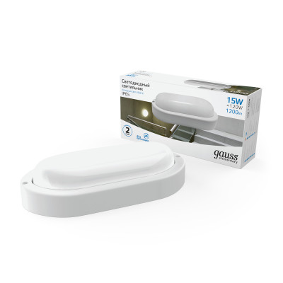 Св-к светодиодный Gauss Elementary IP65 200*98*46 15W 1200lm 6500K 160-260V ЖКХ овал 1/40, 161411315