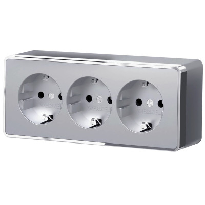 Werkel W5073106/ Розетка тройная с заземлением и шторками Gallant (серебряный), a052777