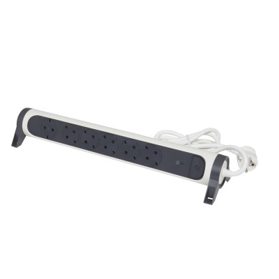 Legrand Удлинитель с заземлением Legrand 6 розеток с кабелем 1,5 м., с защитой от импульсных перенапряжений, кнопкой включения и поворотным основанием, цвет: бело-черный, 694509