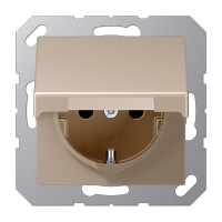 Штепсельная розетка SCHUKO 16А / 250В с защитными шторками, с подпружиненной откидной крышкой, возможно IP44, пружинные зажимы; термопласт; шампань; A500, A1520BFKIKLCH