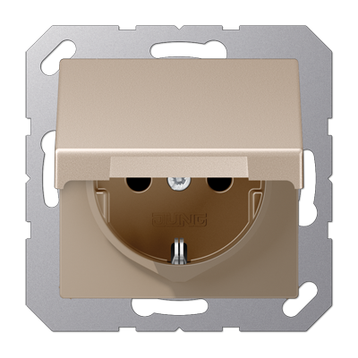 Штепсельная розетка SCHUKO 16А / 250В с защитными шторками, с подпружиненной откидной крышкой, возможно IP44, пружинные зажимы; термопласт; шампань; A500, A1520BFKIKLCH