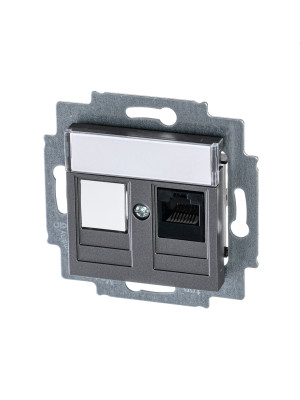 ABB EPJ Levit сталь / дымчатый чёрный Розетка компьютерная RJ45 кат,5e+заглуш,, сталь