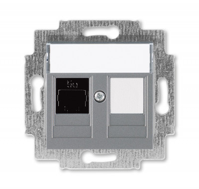 ABB EPJ Levit сталь / дымчатый чёрный Розетка компьютерная RJ45 кат,5e+заглуш,, сталь