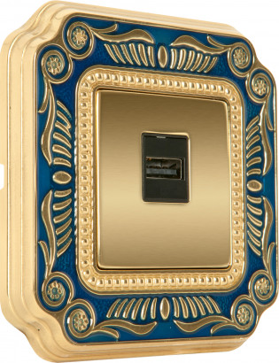 Fede HDMI розетка, цвет Bright Gold - Blue Sapphere, серия Smalto Italiano Collection - Firenze