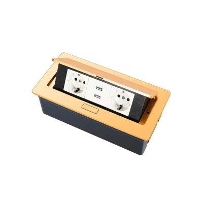 Выдвижная настольная розетка (люк/лючок) на 3 модуля, h=70мм, в комплекте с монт. коробкой, TIMIUX, золото, EU3H70DS GD