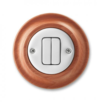 3559K-C05345 52 - Выключатель двухклавишный ABB Decento белый фарфор / натуральное дерево вишня - 2CHK590534C4052