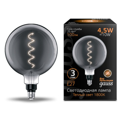 Лампа Gauss Filament G200 4.5W 100lm 1800К Е27 gray flexible LED 1/6, 154802005